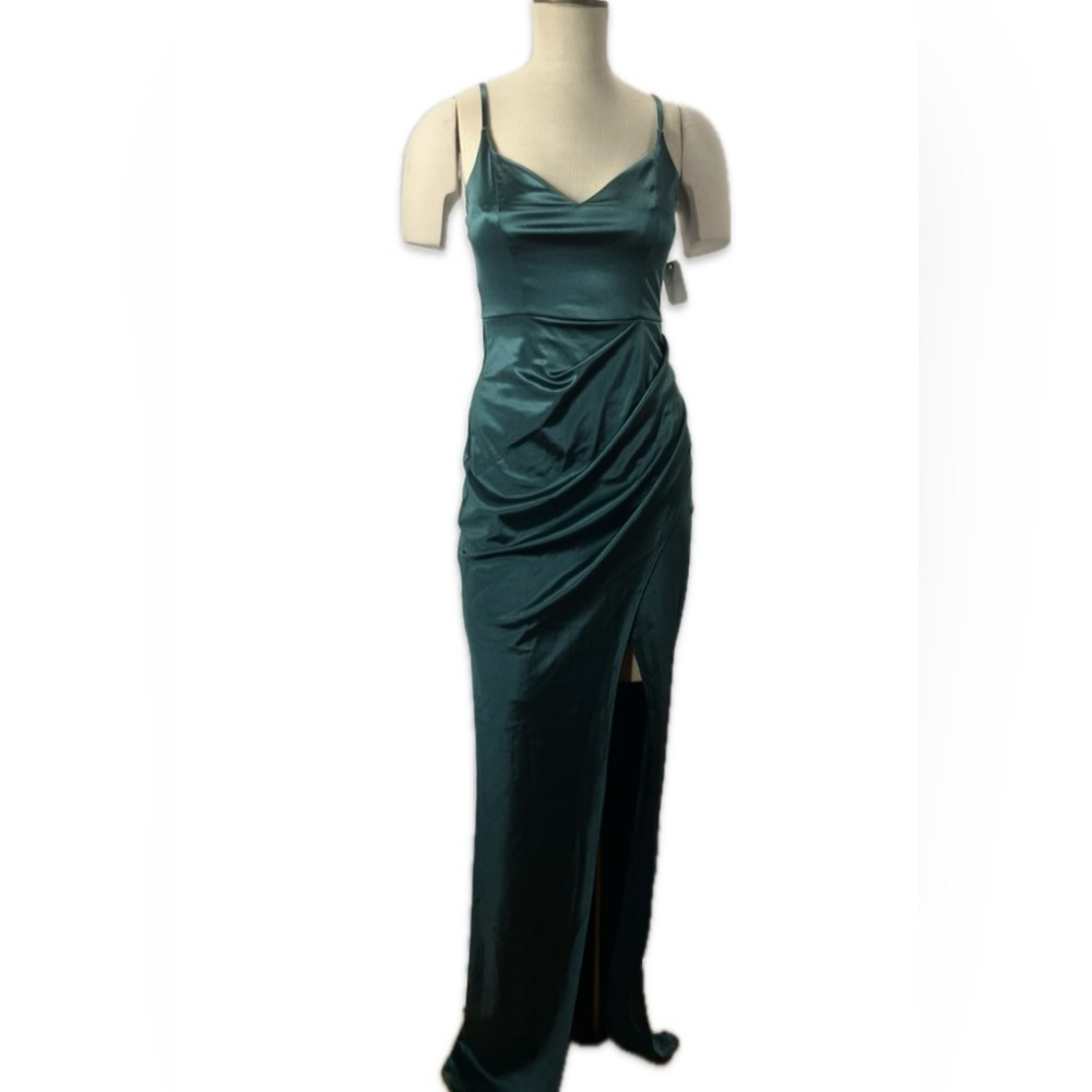 NWT Altard State Emerald Green Evening Dress Gown Satin Ruched size Small
